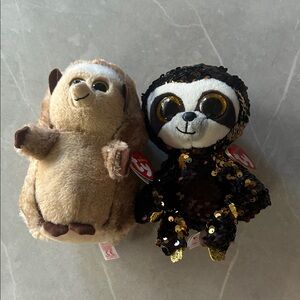 Ty Plush Hedgehog and Sequin Sloth - Brown and Black